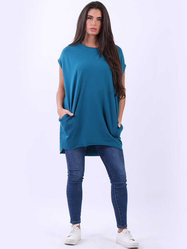 Solid Cotton Mini Dress Teal