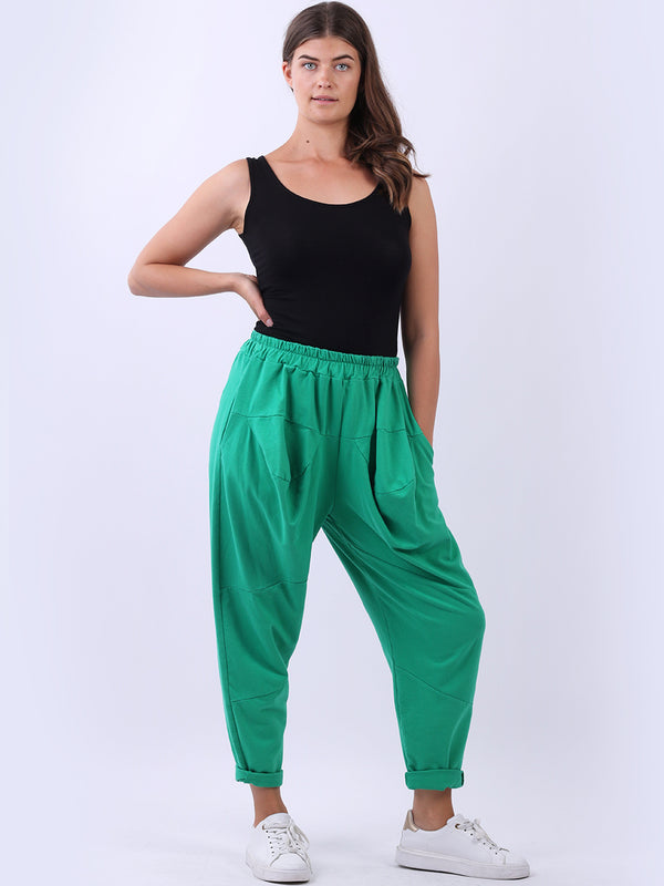 Italian Ladies Loose Comfy Plain Cotton Trouser