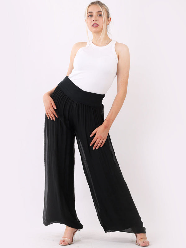 Italian Ladies Plain Wide Leg Silk Palazzo Trouser
