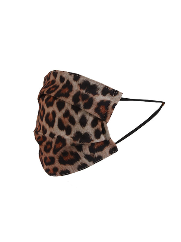 Italian Leopard Print Pleated Cotton Washable face Masks-beige side