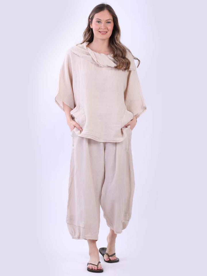 Plain Linen Baggy Top Beige