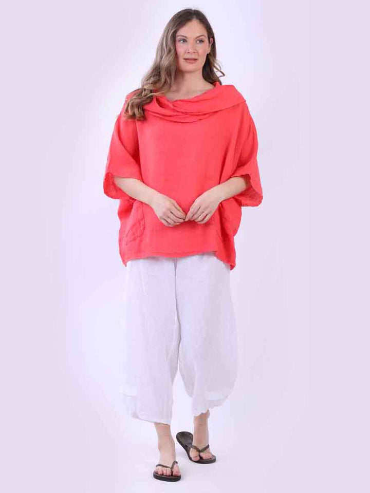 Plain Linen Baggy Top Coral