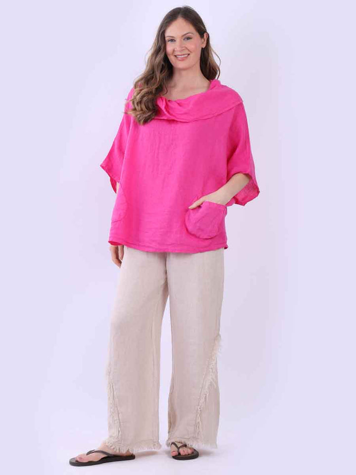 Plain Linen Baggy Top Fuchsia