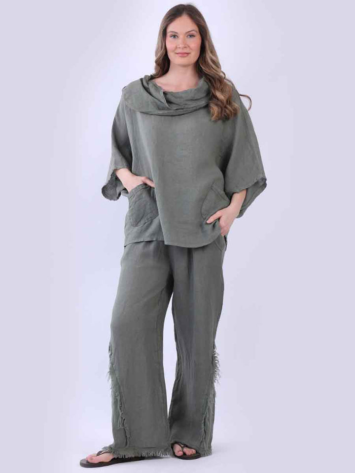 Plain Linen Baggy Top Khaki