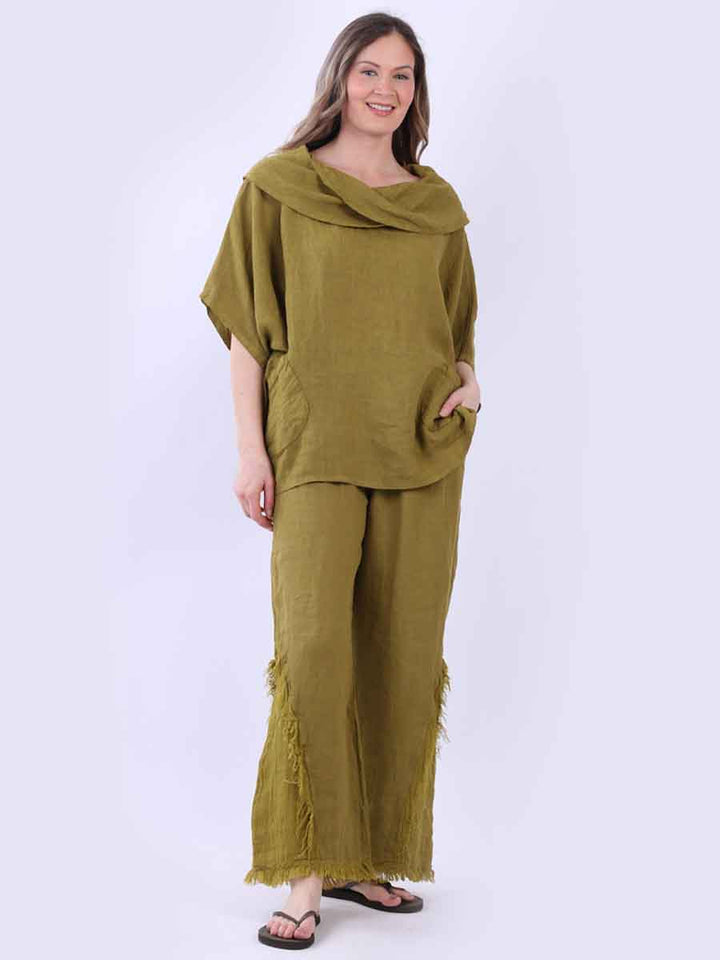 Plain Linen Baggy Top Olive