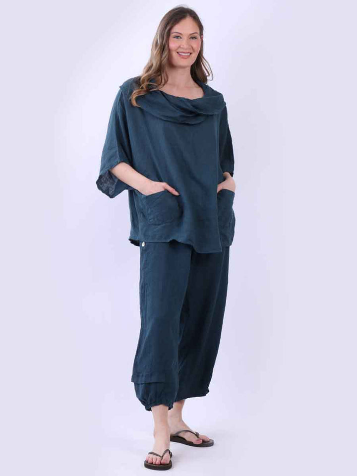 Plain Linen Baggy Top Teal