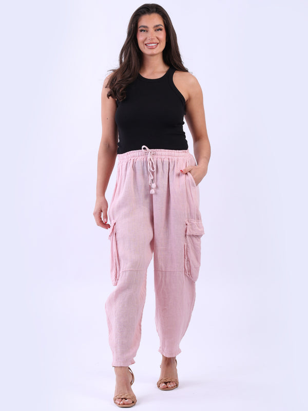 Linen Solid Cargo Trouser Pink