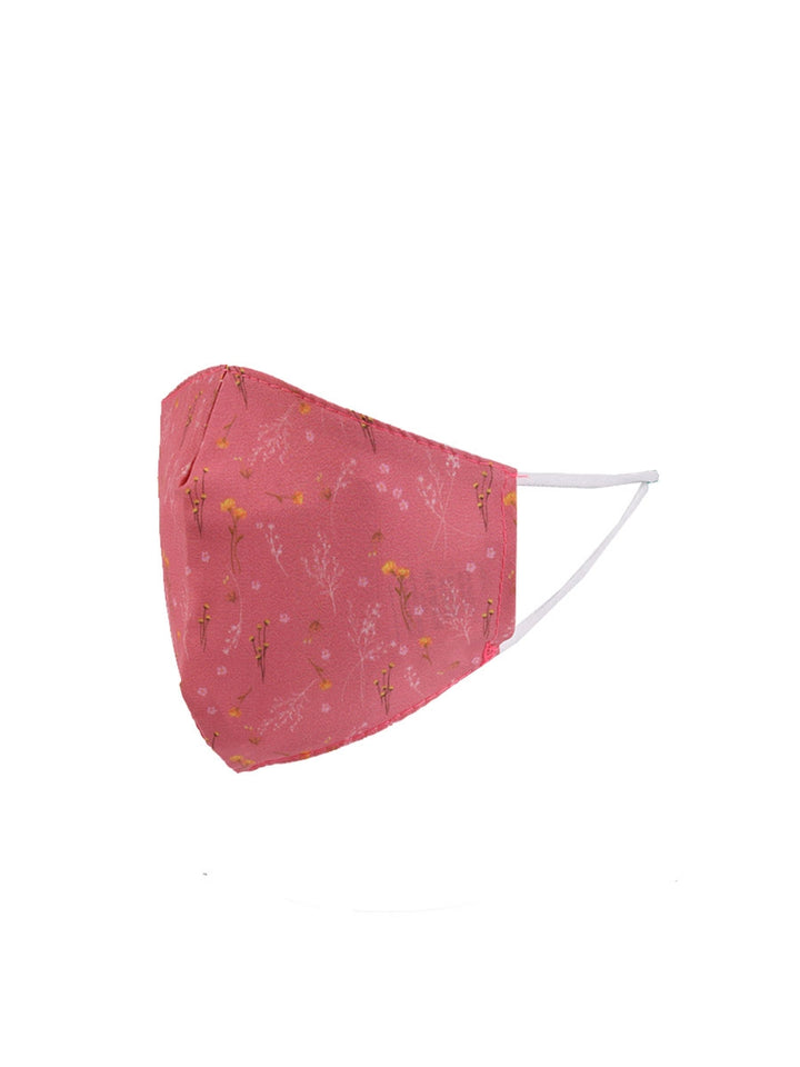 Italian Made Floral Print 2 Layered Cotton Face Masks-Coral