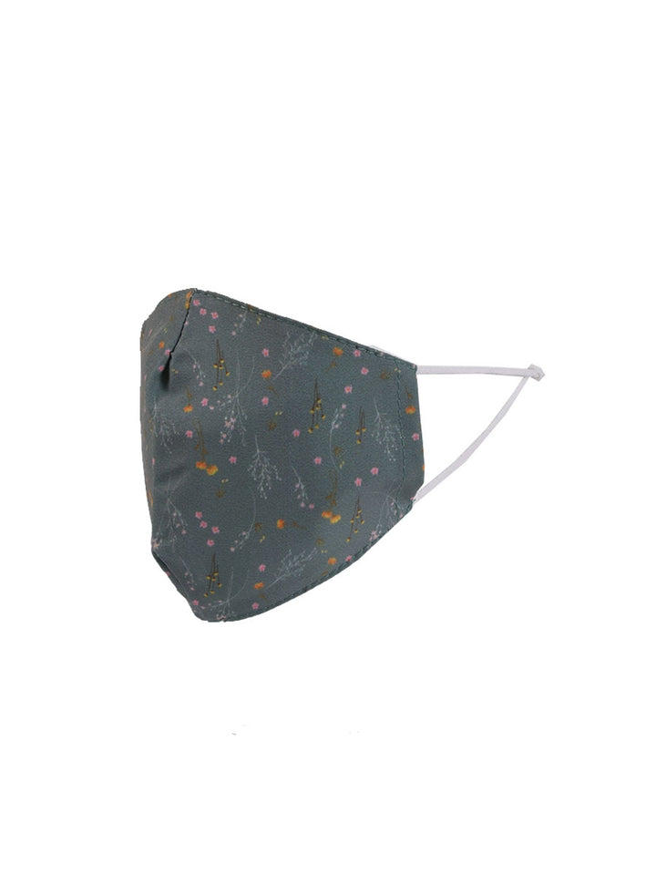 Italian Made Floral Print 2 Layered Cotton Face Masks-Khaki