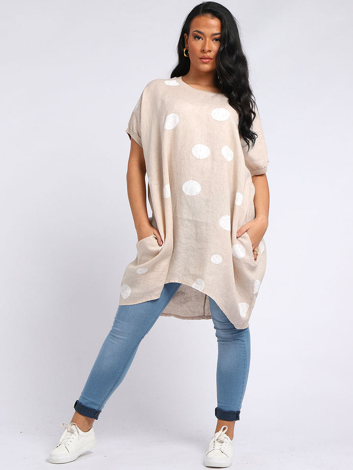italian polka dot lagenlook linen top
