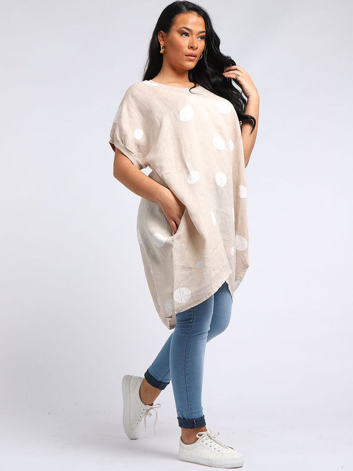 italian polka dot lagenlook linen top