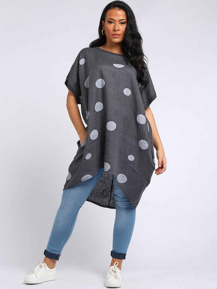italian polka dot lagenlook linen top