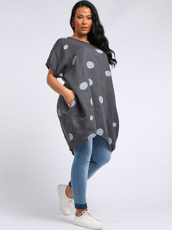 italian polka dot lagenlook linen top