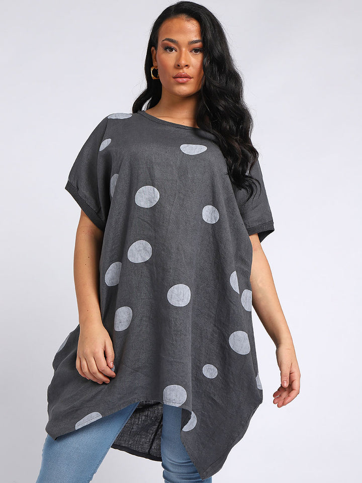 italian polka dot lagenlook linen top