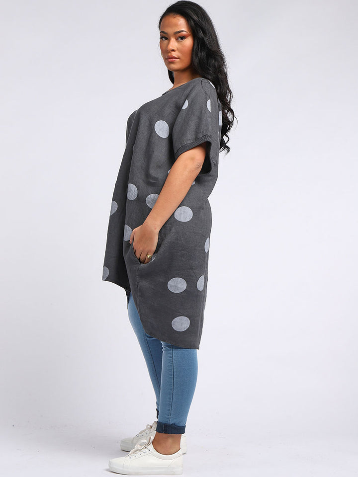 italian polka dot lagenlook linen top