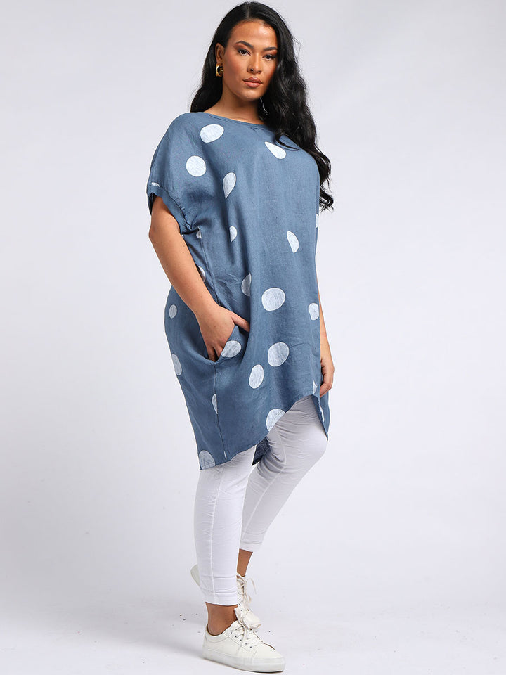 italian polka dot lagenlook linen top