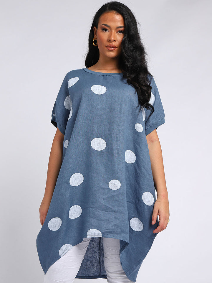 italian polka dot lagenlook linen top
