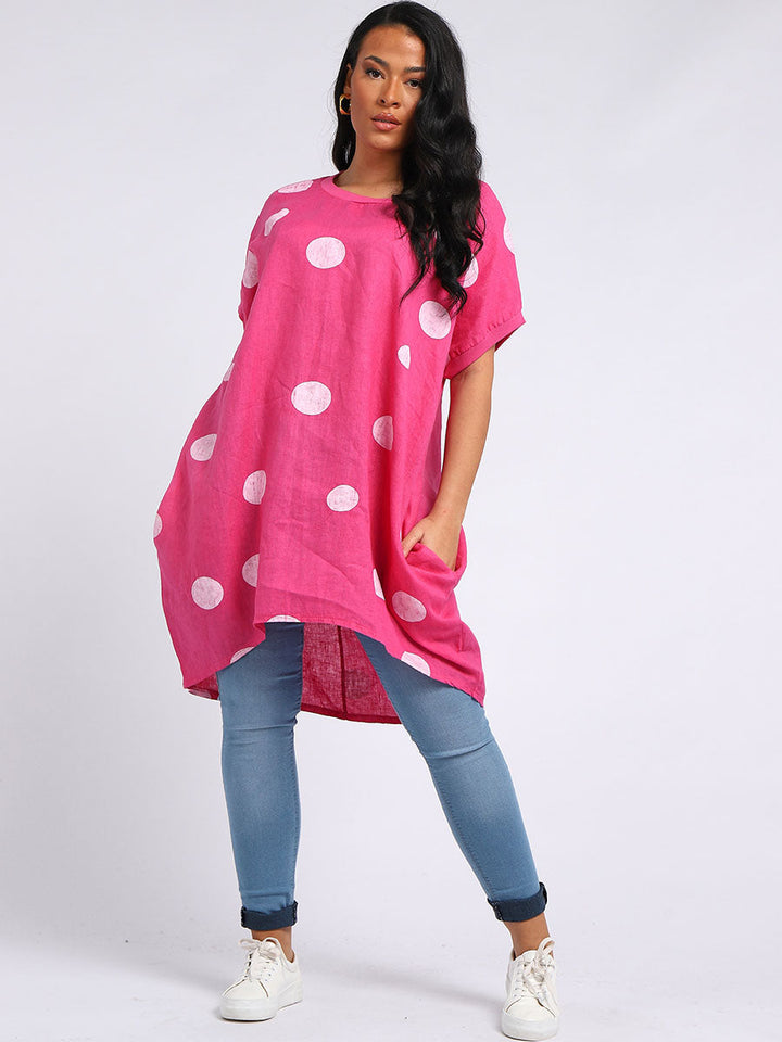 italian polka dot lagenlook linen top