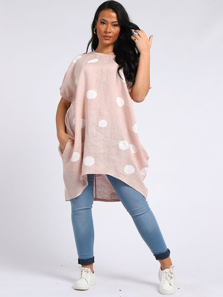 italian polka dot lagenlook linen top