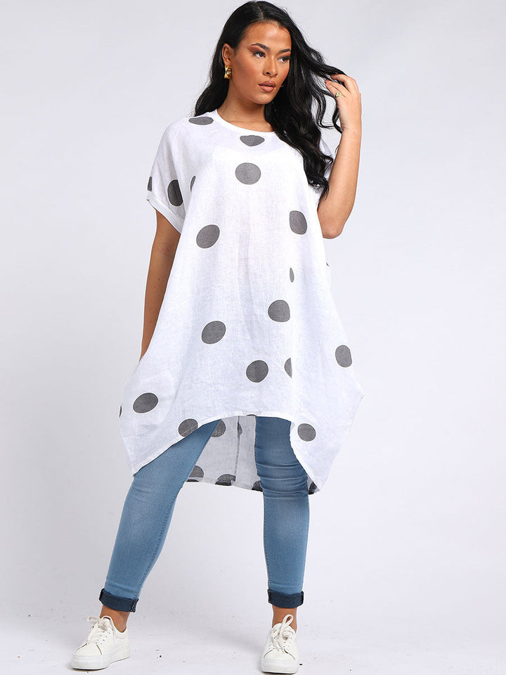 italian polka dot lagenlook linen top