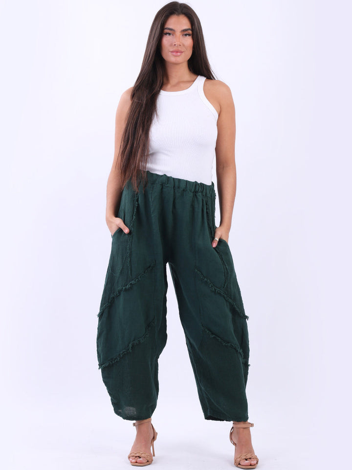 Plain Linen Slouchy Trouser Bottle Green
