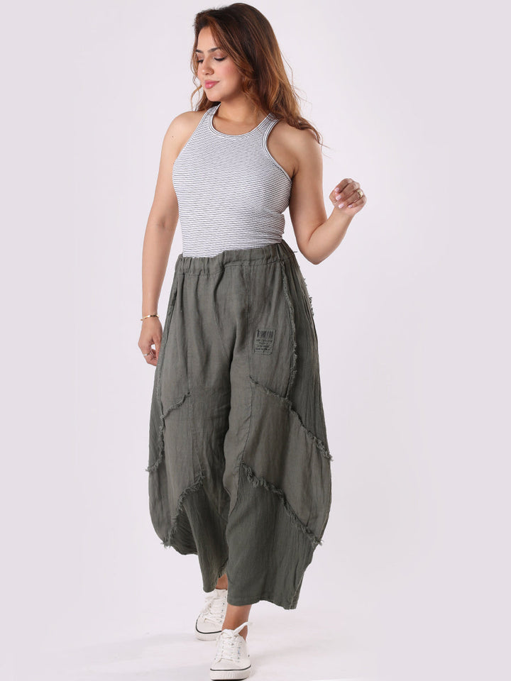Plain Linen Slouchy Trouser Khaki