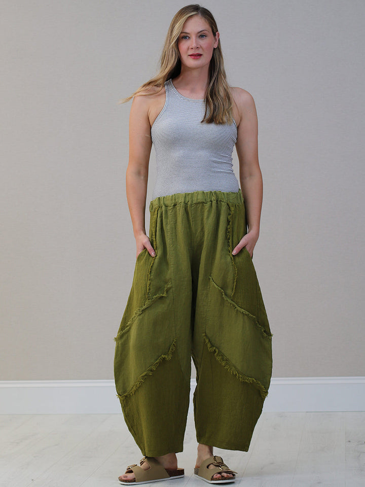 Plain Linen Slouchy Trouser Olive