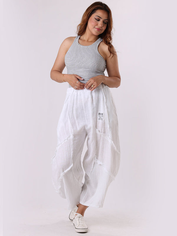 Italian Mesh Net Patches Plain Linen Slouchy Trouser