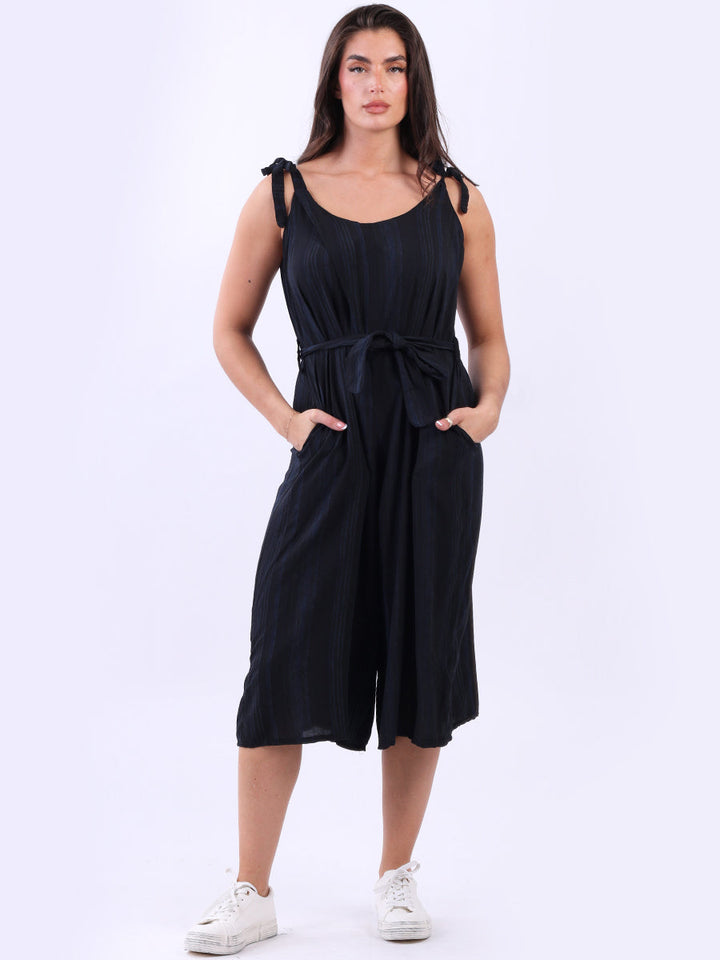 Stripy wide Leg Playsuit Black