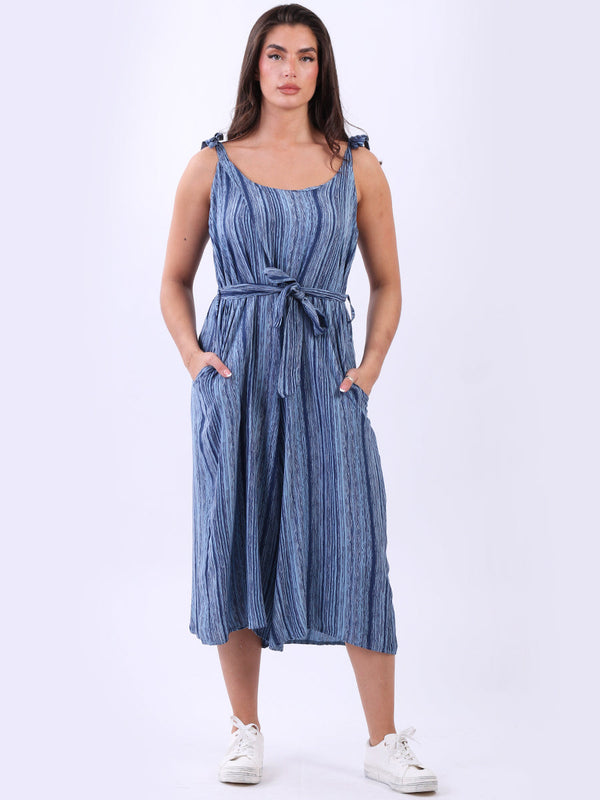 Stripy wide Leg Playsuit Denim