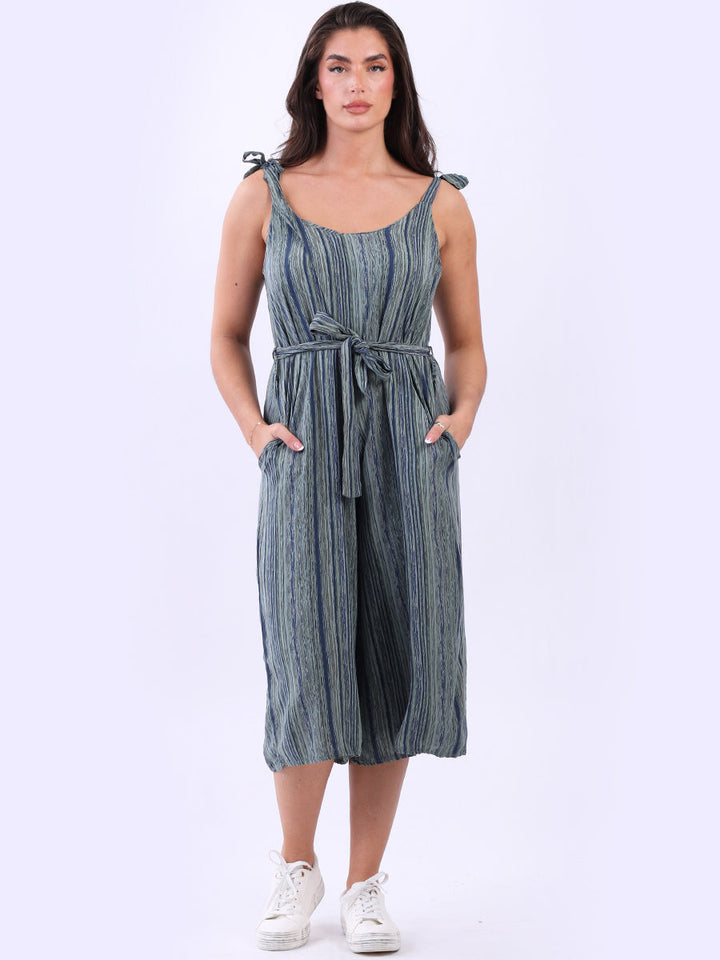 Stripy wide Leg Playsuit Khaki