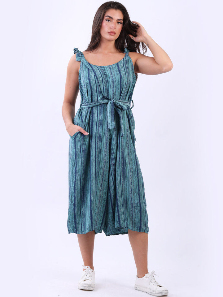 Stripy wide Leg Playsuit Teal