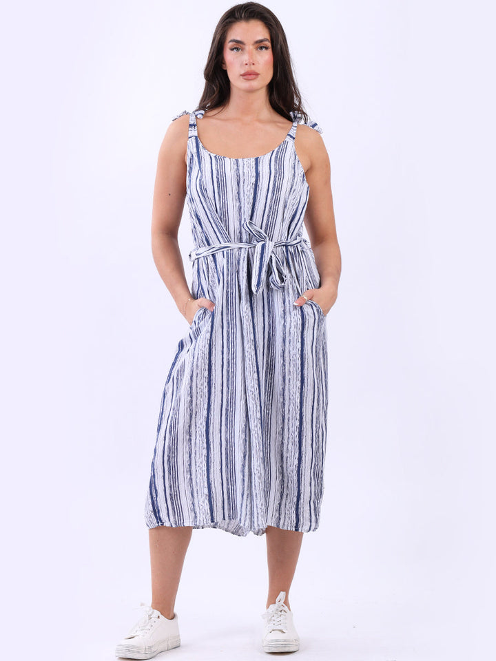 Stripy wide Leg Playsuit White