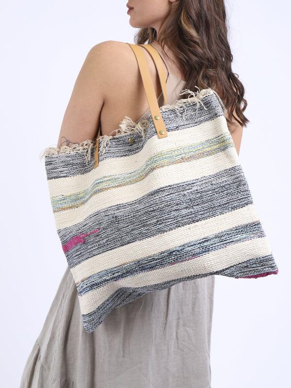 italian multi stripes canvas tote bag