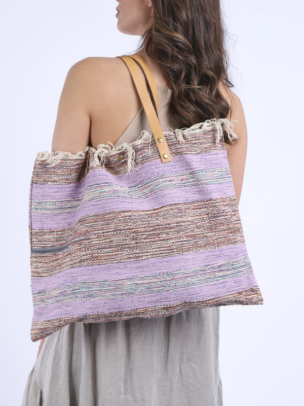 italian multi stripes canvas tote bag