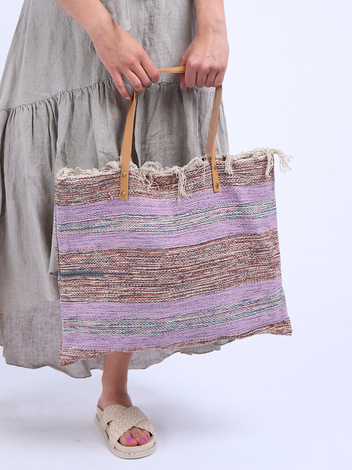 italian multi stripes canvas tote bag
