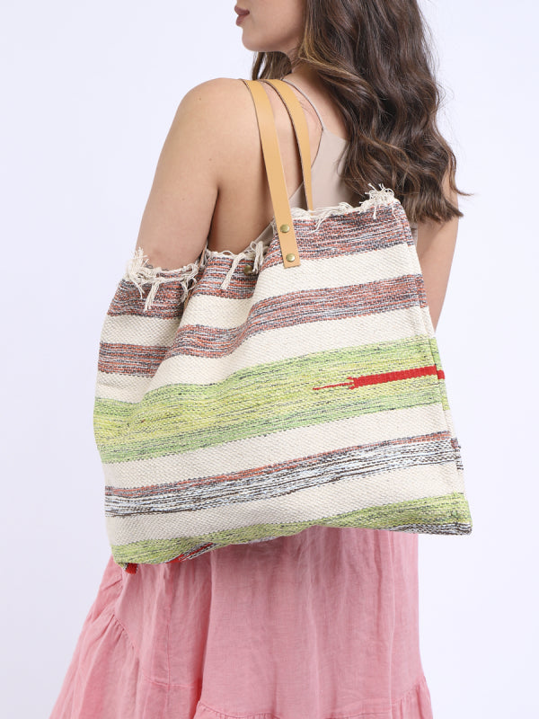 italian multi stripes canvas tote bag