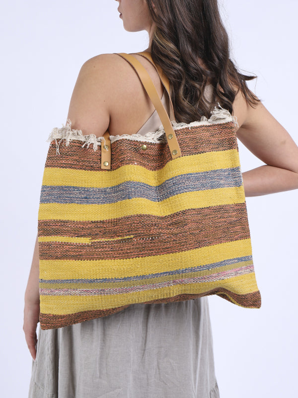 italian multi stripes canvas tote bag