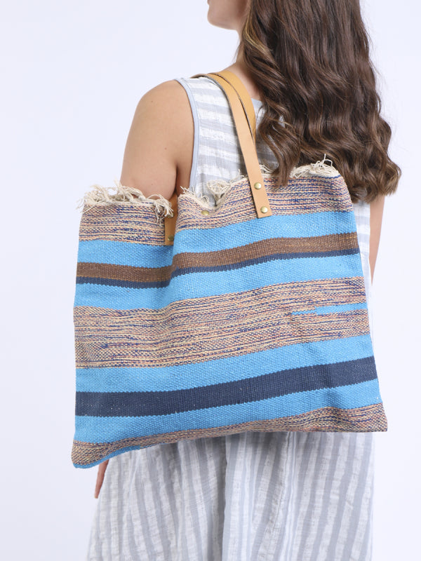 italian multi stripes canvas tote bag