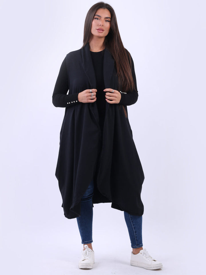 Oversized Cotton Sleeveless Long Cardigan Black