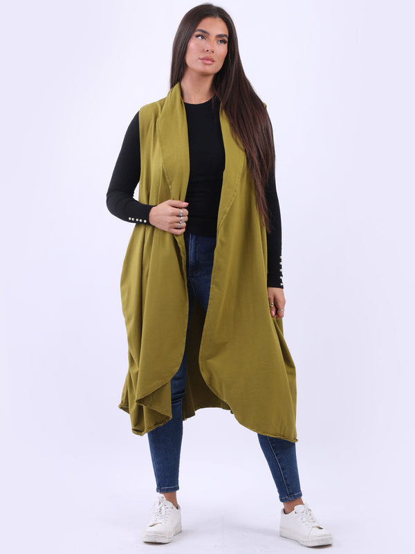 Oversized Cotton Sleeveless Long Cardigan Lime Green