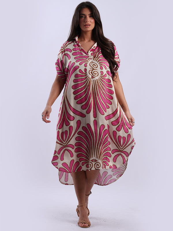 Plus Size Palm Tropical Print Lagenlook Summer Dress