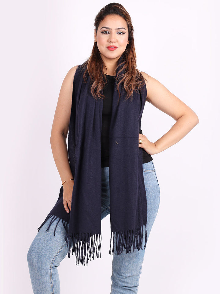 Plain Lana Wool Scarf Navy