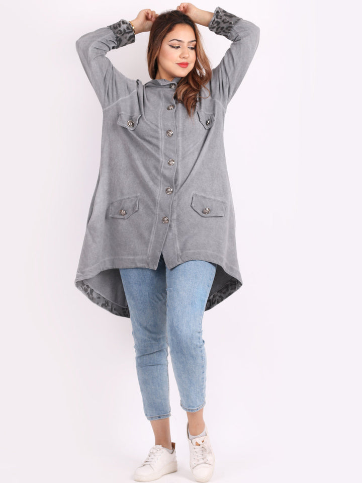 Plain Cotton Hooded Jacket Charcoal