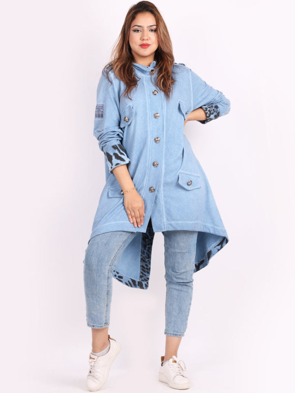 Plain Cotton Hooded Jacket Denim