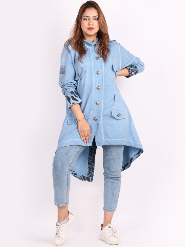 Plain Cotton Hooded Jacket Denim