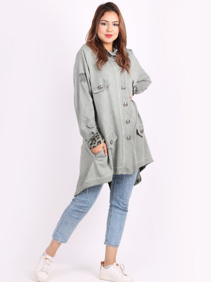 Plain Cotton Hooded Jacket Khaki