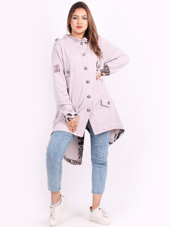 Plain Cotton Hooded Jacket Pink