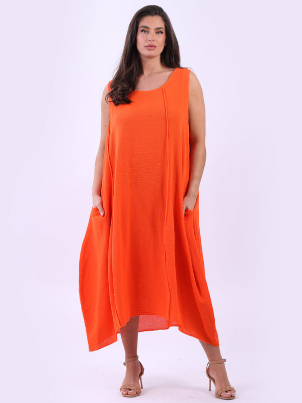 Plus Size Plain Cotton Raw Edges Lagenlook Sleeveless Slouchy Dress