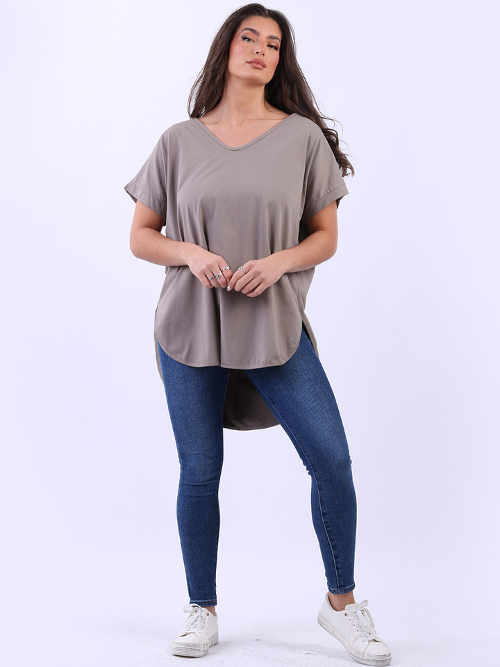 Plain Cotton V-Neck Top Mocha